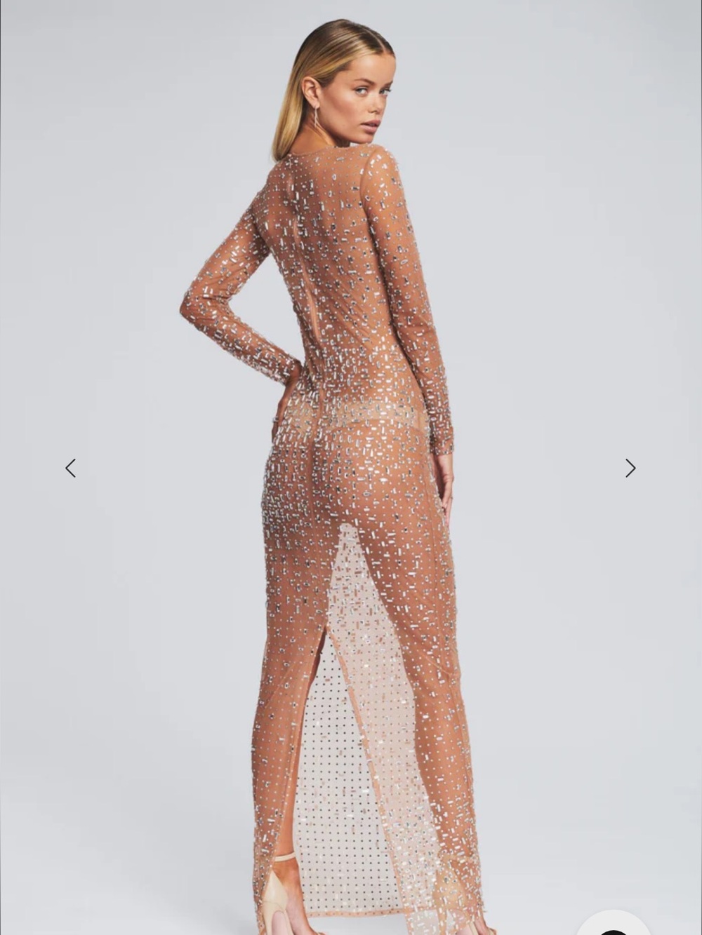Retrofete Nude Crystal-Embellished Sheer Maxi Dress - Picture 2 of 8